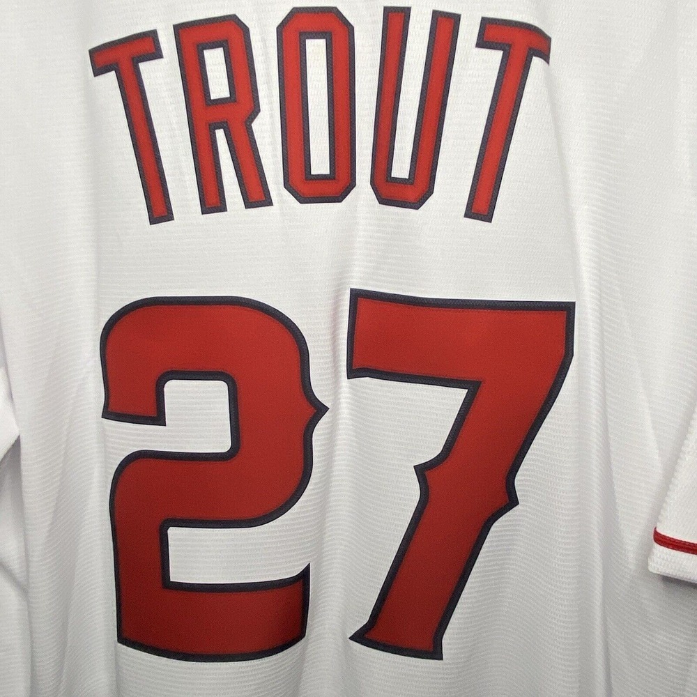 Nike Mike Trout Baseball Jersey White Los Angeles Angels Anaheim SEWN LA Mens XL - Picture 10 of 12